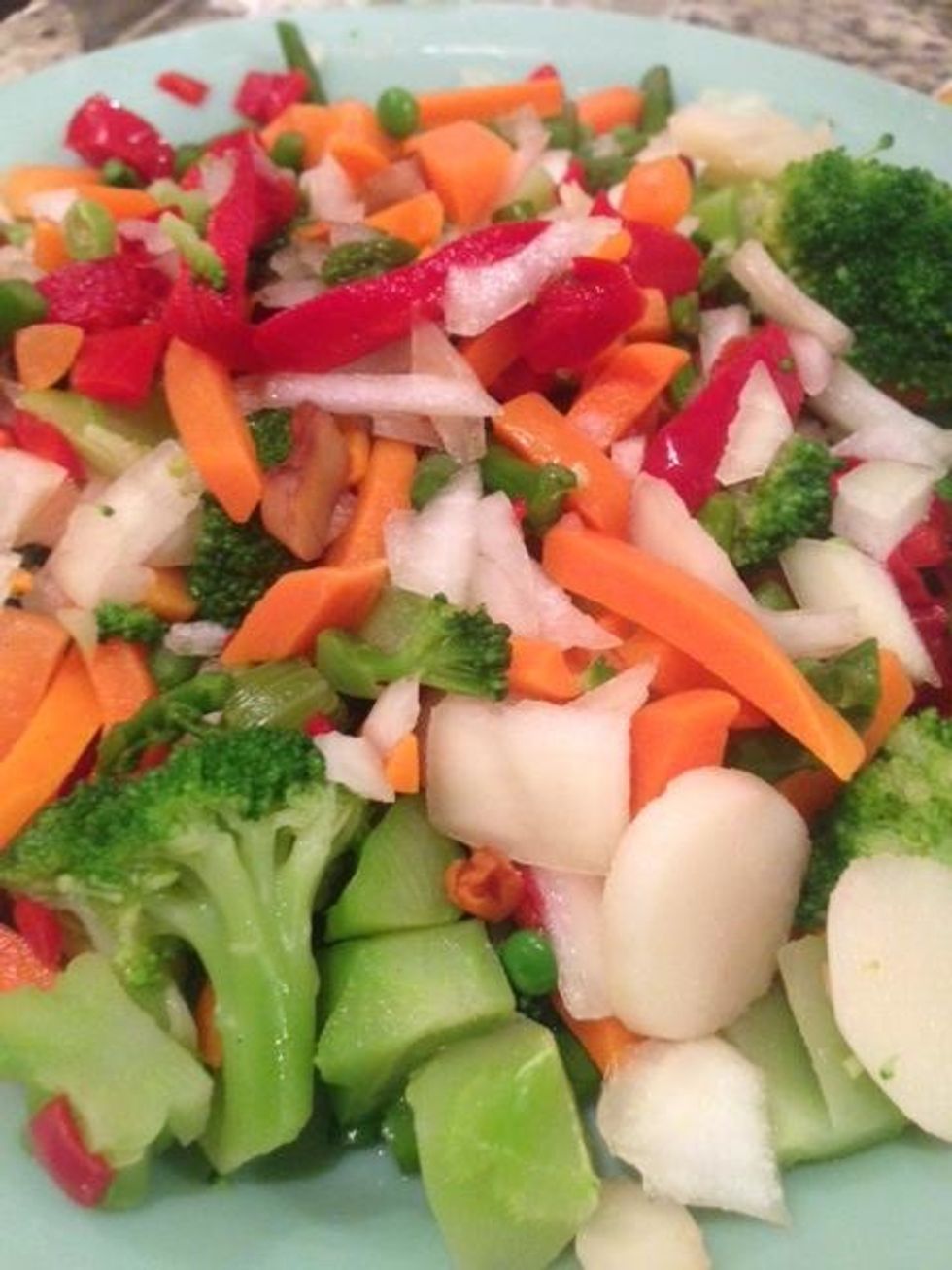 Cook the rice. While rice is cooking, chop all vegetables.