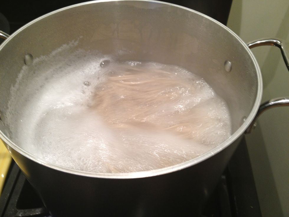 Cook the soba noodles in a large pot of boiling, salted water.
