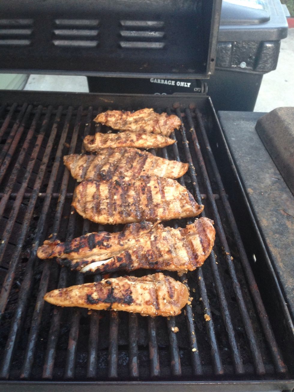 Cook this side for another 4 mins and take off the grill. At this step, I also threw pineapple on the grill to go with the chicken.