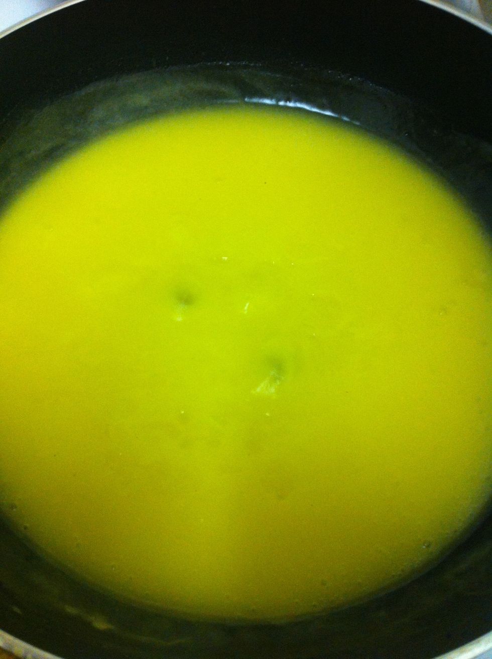 Cook until a boil and its thickened, while whisking often. Turn the heat down to the lowest setting to keep curd warm.