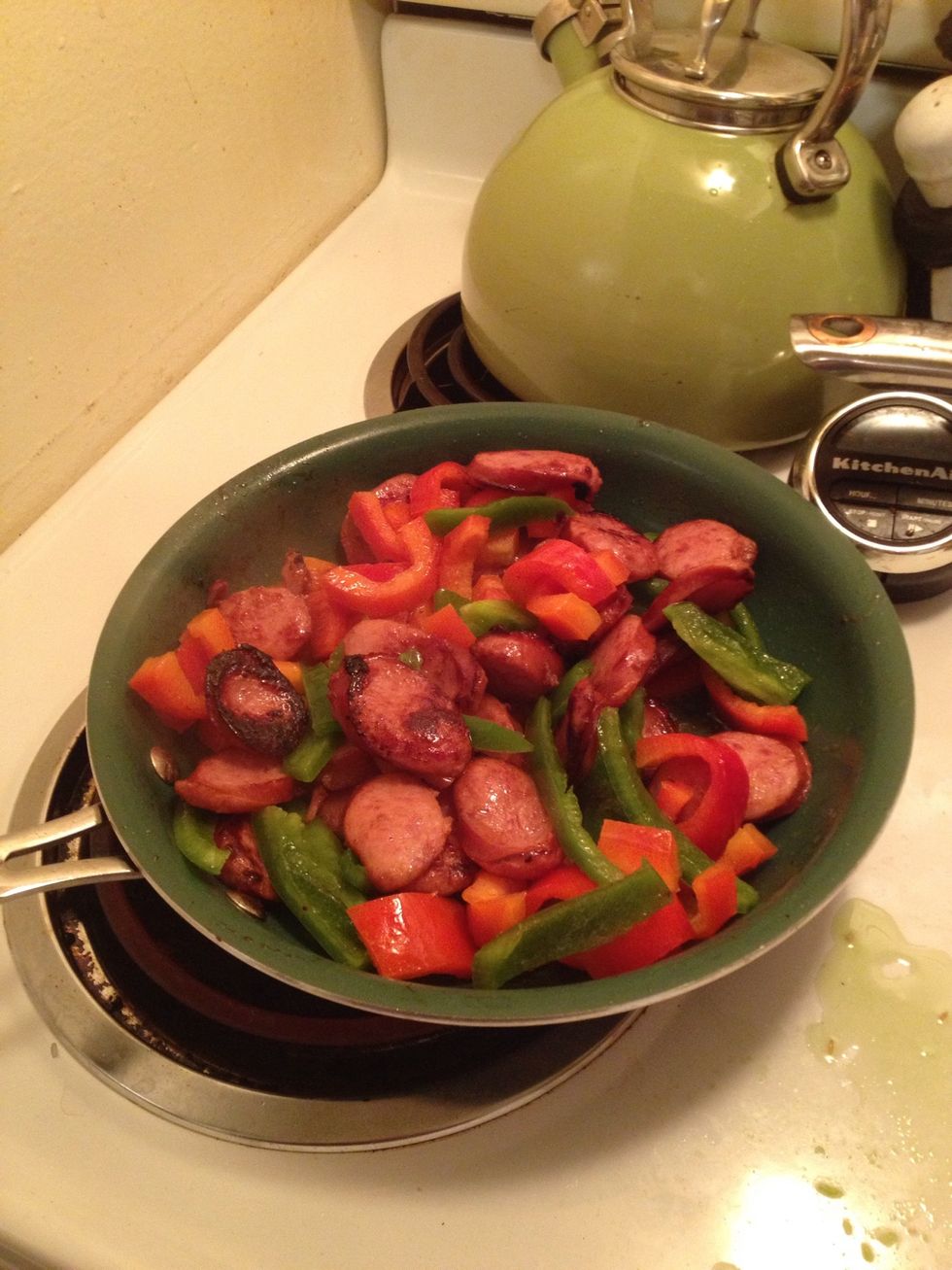 Cook until peppers are hot but still crisp.