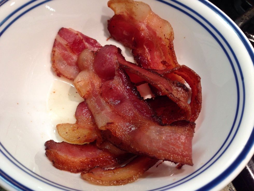 Cook up some bacon, set aside. I used apple wood smoked. Not too crispy.