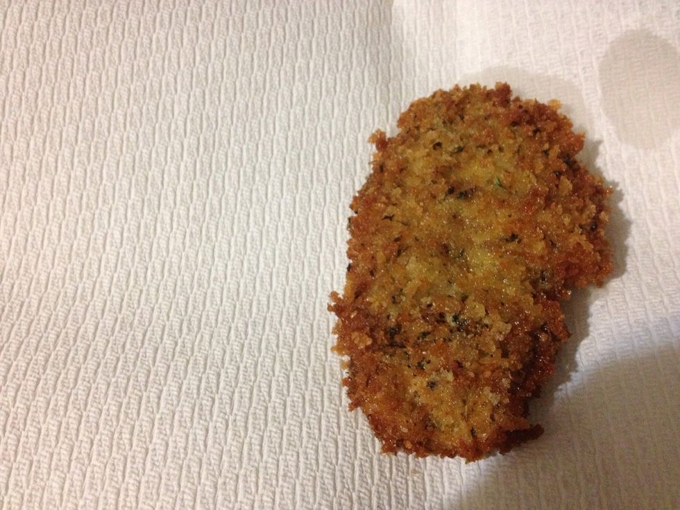 Cook, when edges turn brown use tongs to turn over. When both sides are brown remove & add to plate with paper towel. The result is a delicious country style chicken cutlet. Serve while warm