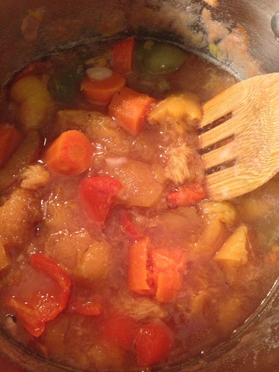 Cook with 3 cups of water for 1 hour until the carrots are soft.