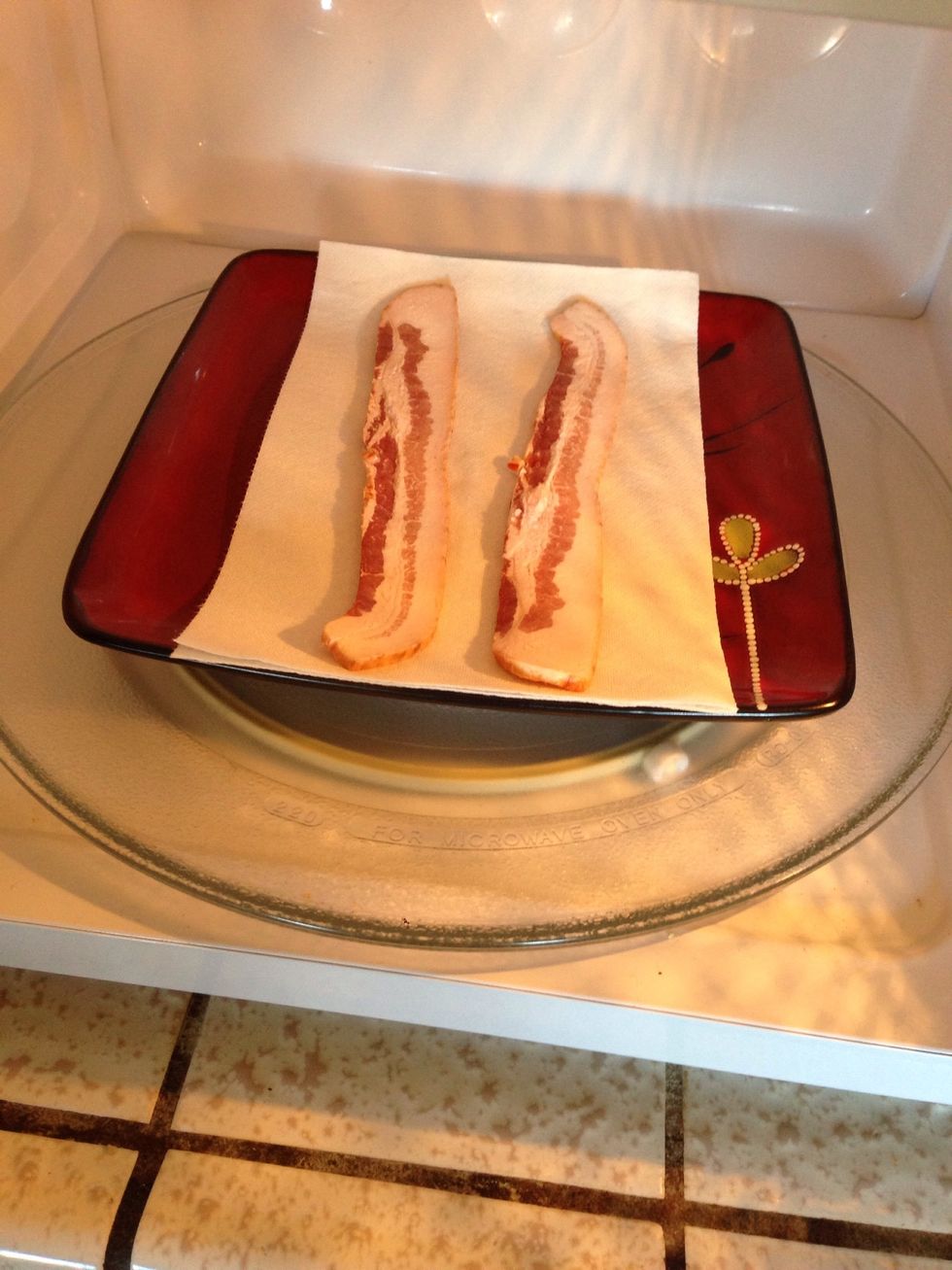 Cook your Bacon through but be careful not to over cook it; you'll need to be able to place them in the bowl after. I'm using the Microwave to cook my Bacon.