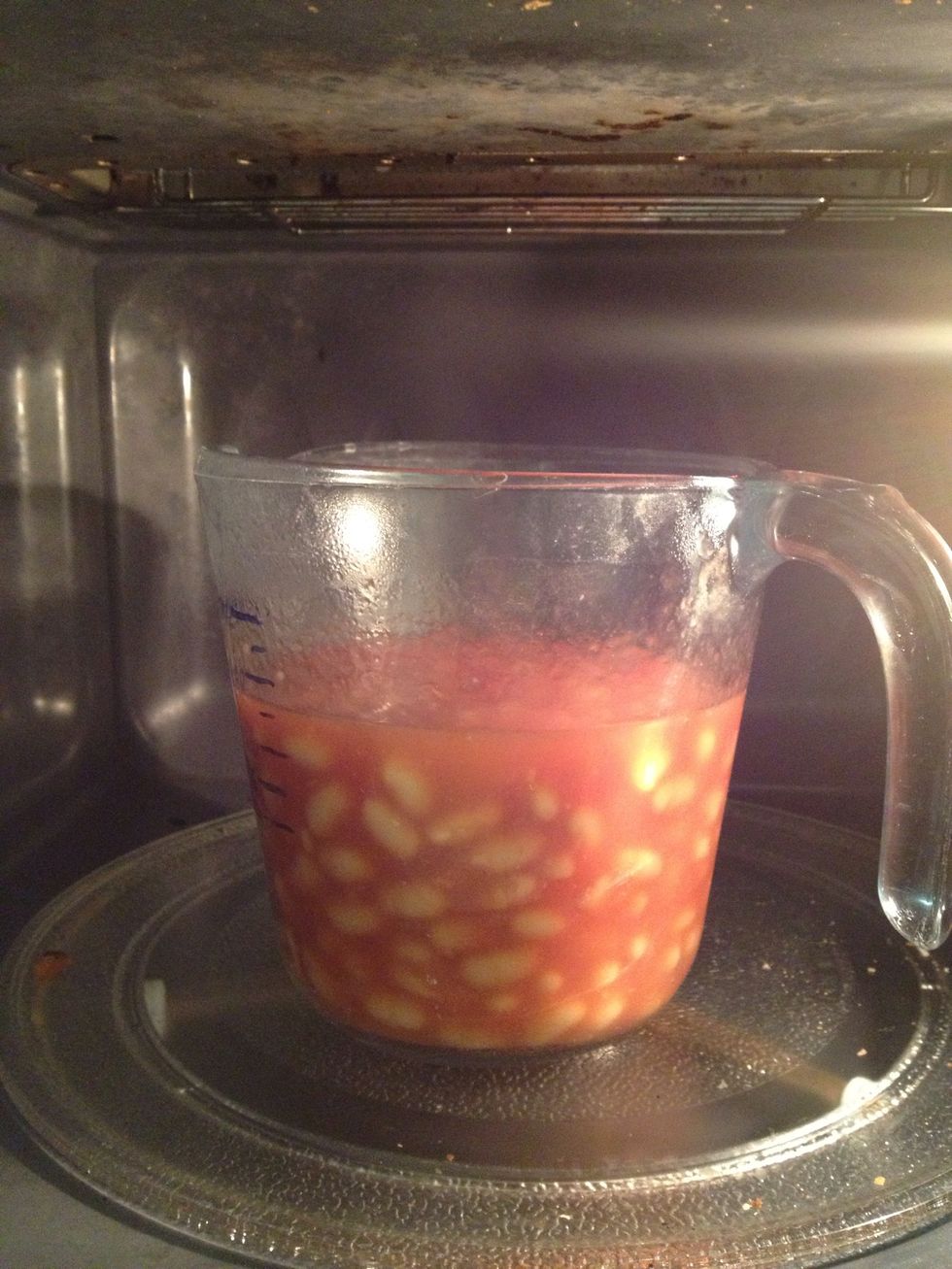 Cook your beans in microwave or on hob (I used microwave because I'm lazy and only have 5 minutes before the aubergine is ready)