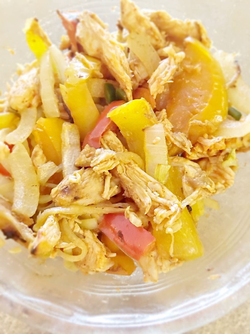 Cook your chicken (bake or saut\u00e9e). Cut into bite sized pieces and add your favorite flavor combinations here.  Sriracha or herbs/spices or any homemade sauce that you know the contents of.