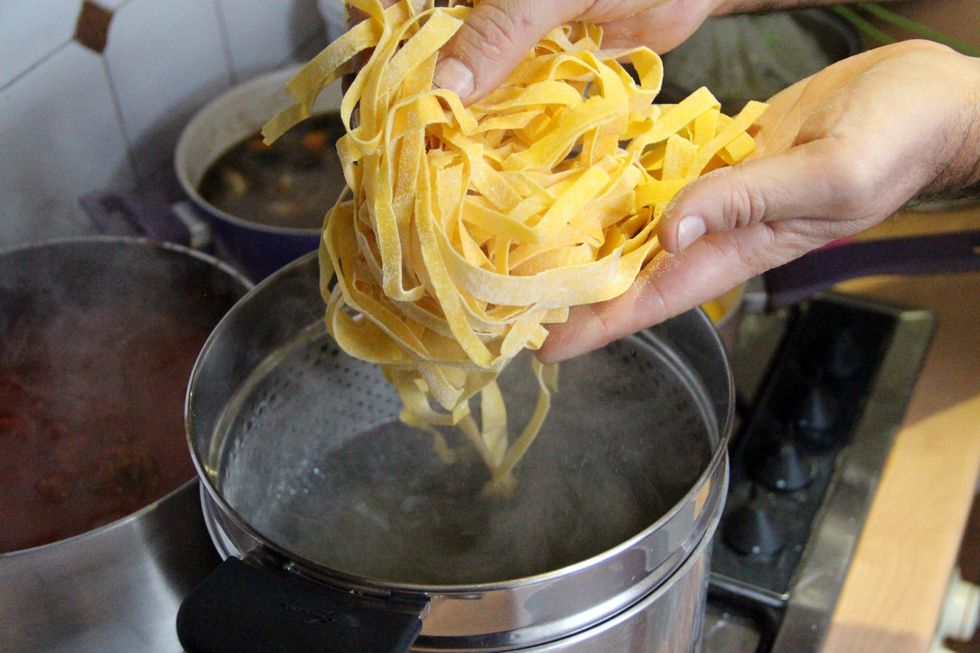 Cook your fresh made fettucine in hot boiling salted water for about 3 minutes