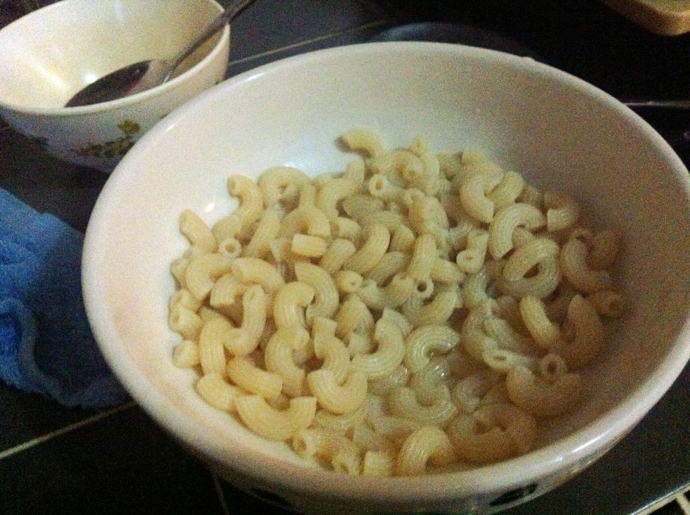Cook your macoroni till they are soft