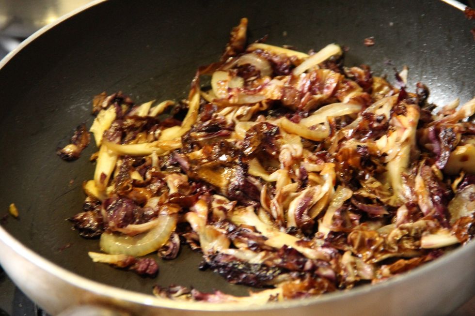 Cook your radicchio whick has been cut in thin slices and sizzled in pan with some oive oil