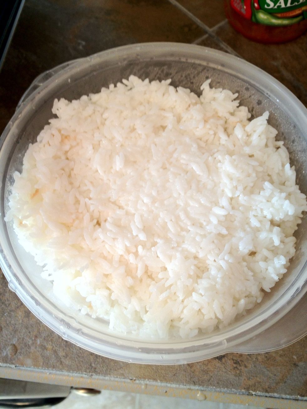 Cook your rice according to the directions. I threw mine in the rice cooker the previous day and left it in the fridge overnight. Have it ready before starting anything else.