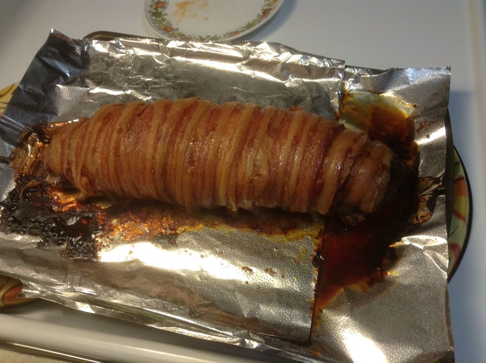 Cooked at 350* for 45 minutes I always use the meat thermometer to make sure it reaches 165*