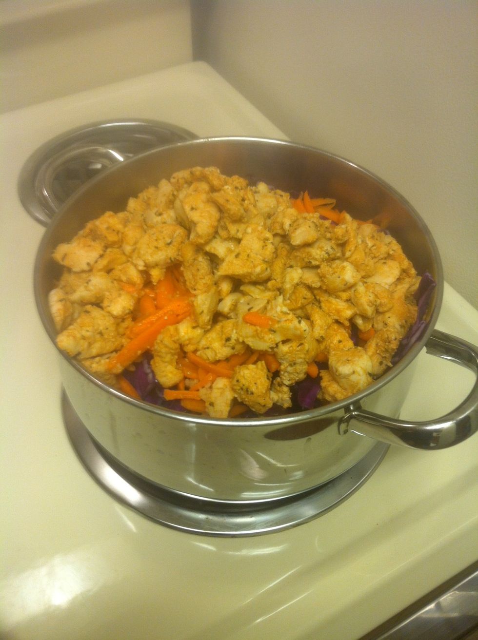 Cooked Chicken next. I like to keep the liquid in with it as it's imperative to have SOME liquid in bottom of pot.