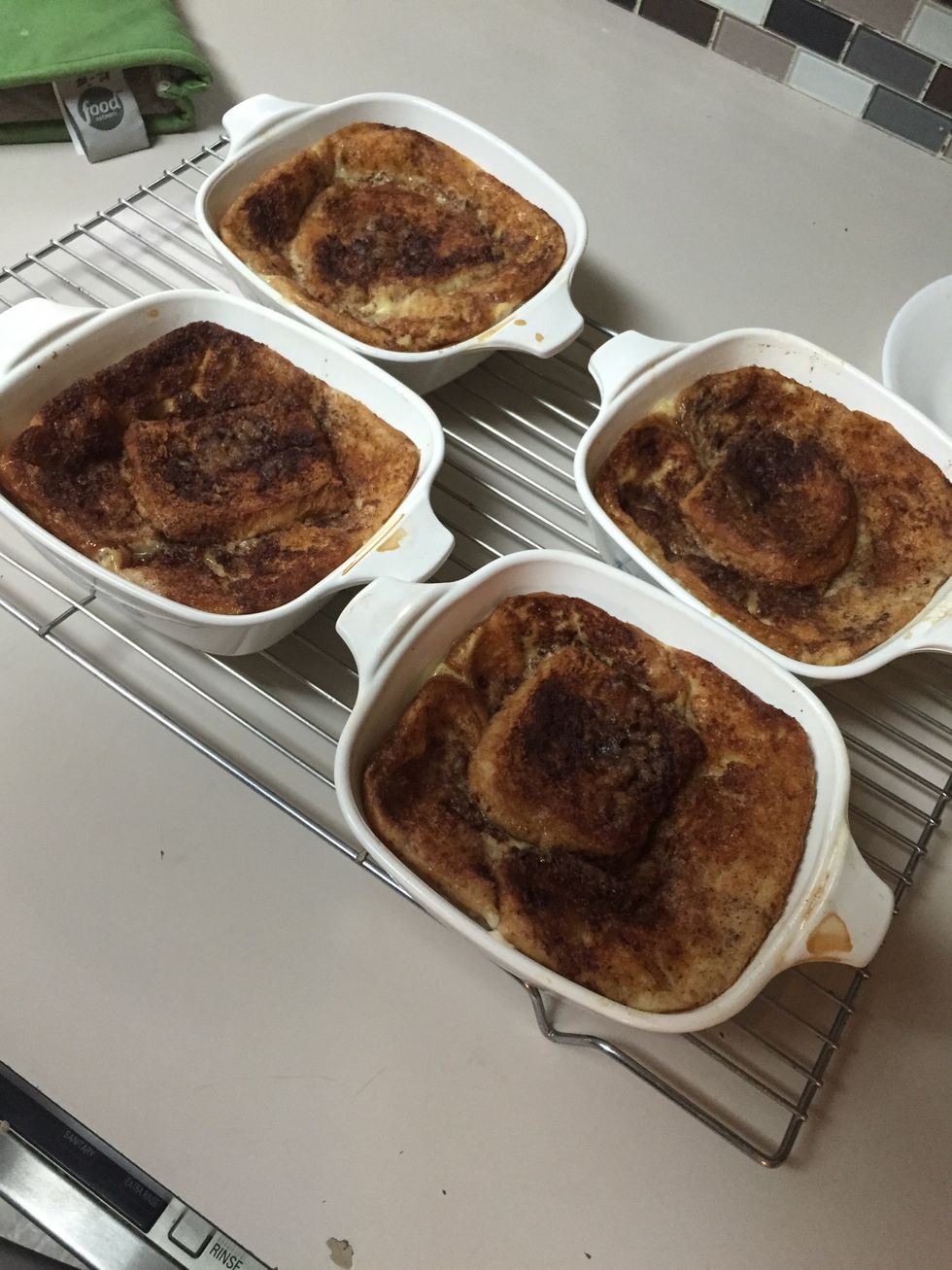 Cool on wire rack and serve when set and still a little warm. Even though bread soaks up pudding, the top is still crisp.