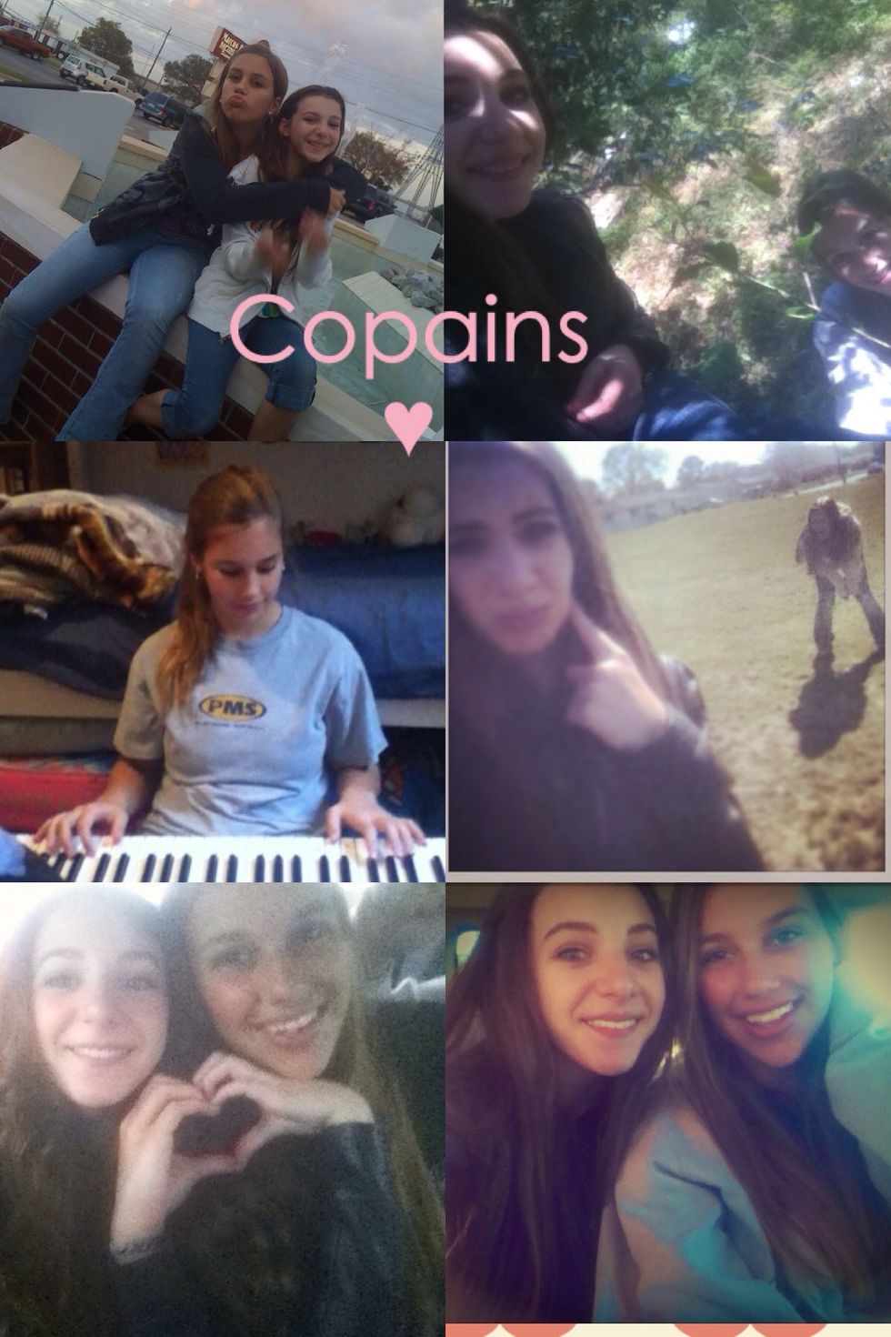 Copains means friends. Pronounce like coh-pains.