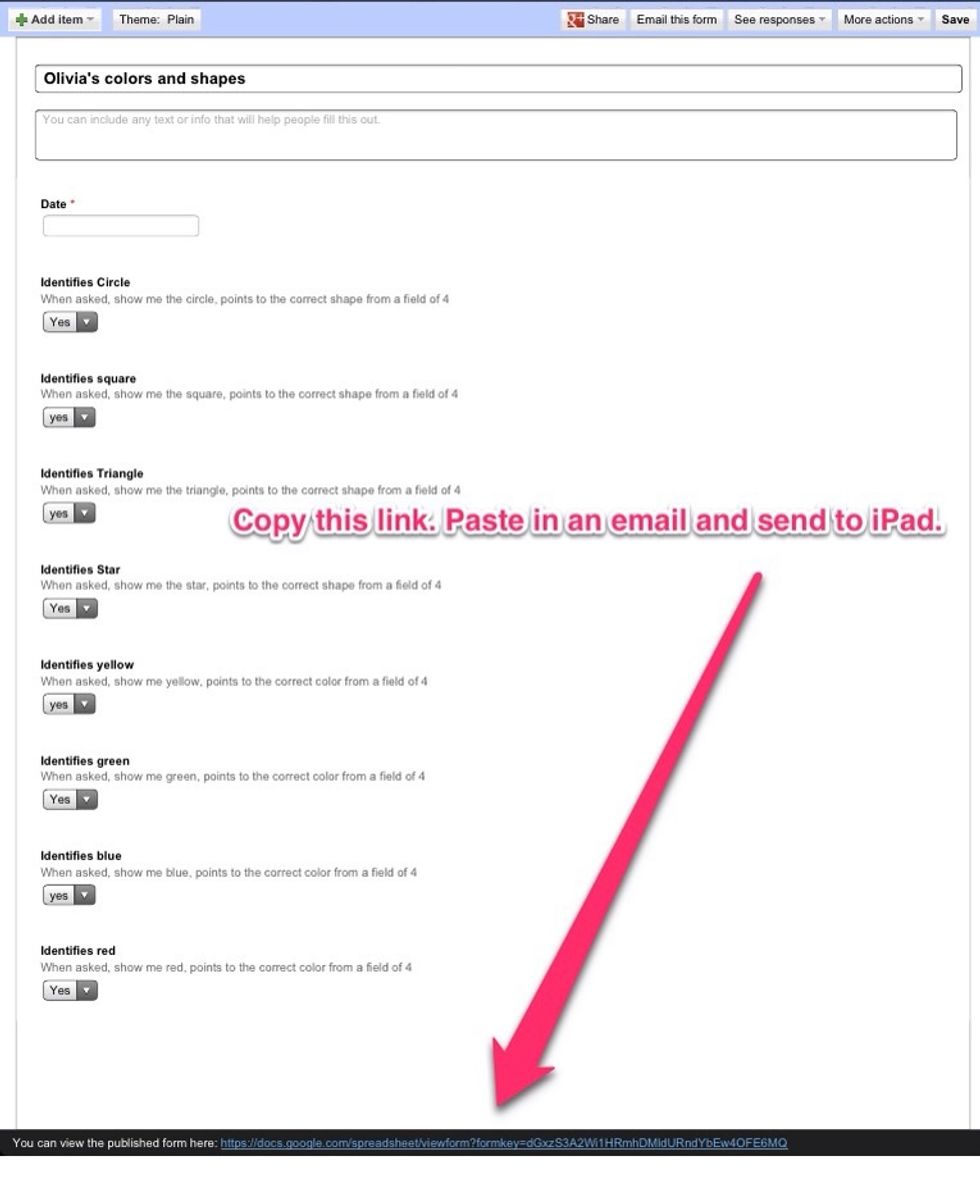 Copy the URL at the bottom of the form. Paste into an e-mail message and send to your iPad email (which may be the same).