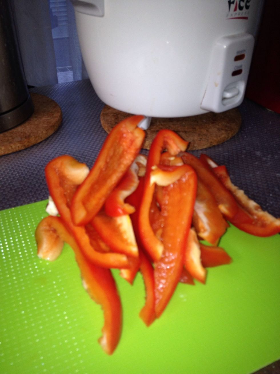 core and slice pepper into strips