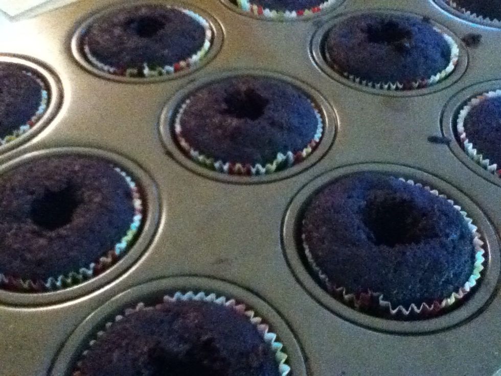 Core your cupcakes. I just used a sharp knife, but there are tools for this.