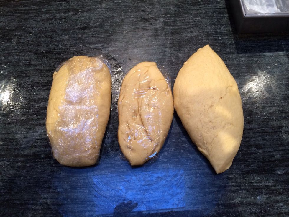 Cover 2 pieces in plastic wrap. We're gonna start working with the remaining piece.