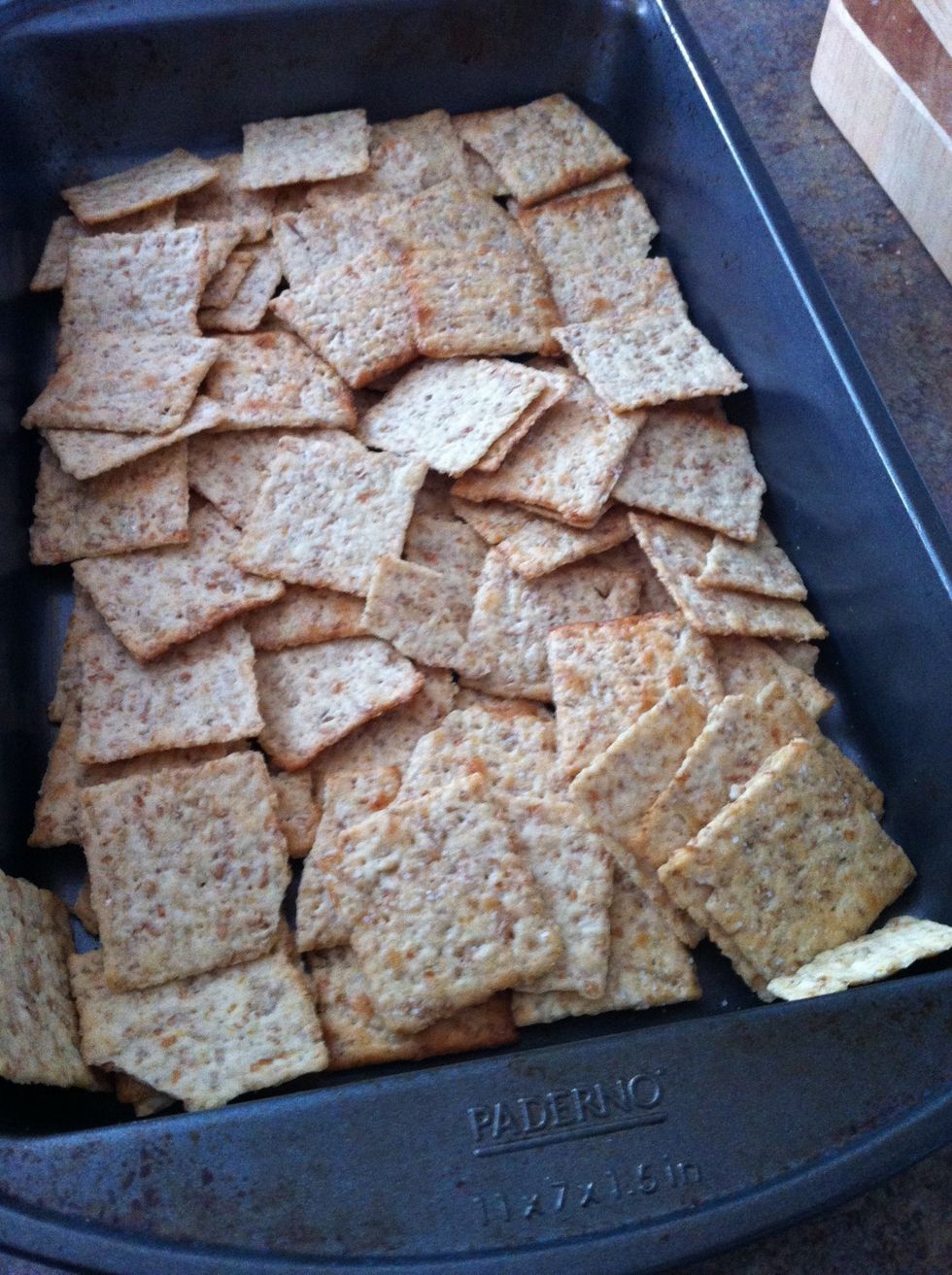 Cover 7x9 pan in wheat thin or similar crackers.