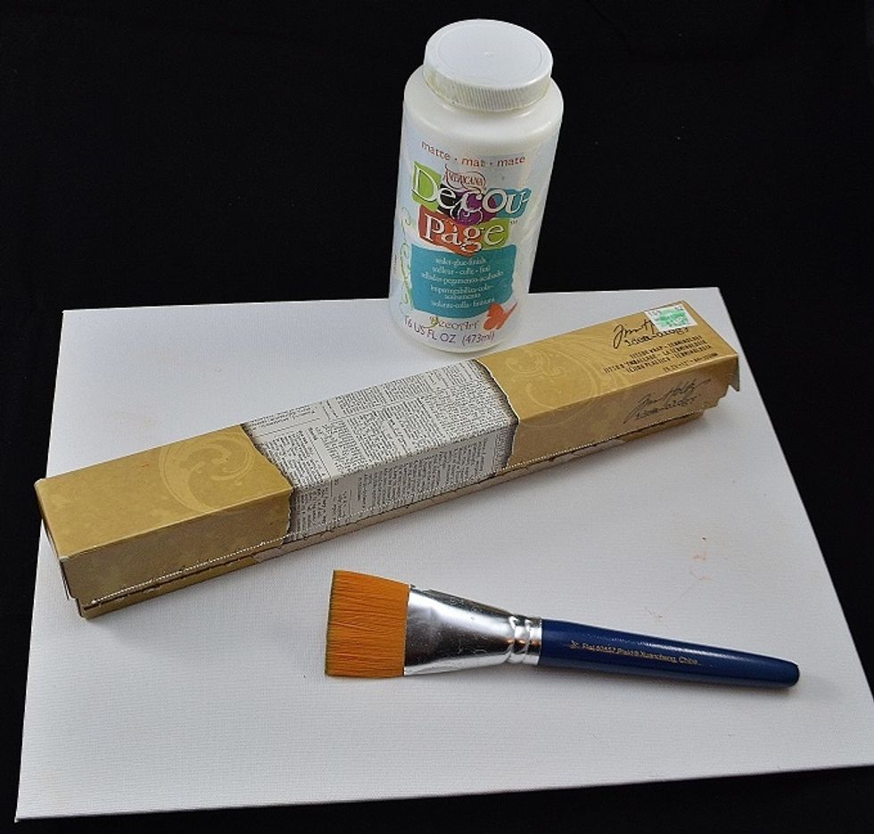 Cover a 11"x14" canvas with Tim Holtz's Terminology Tissue Wrap.