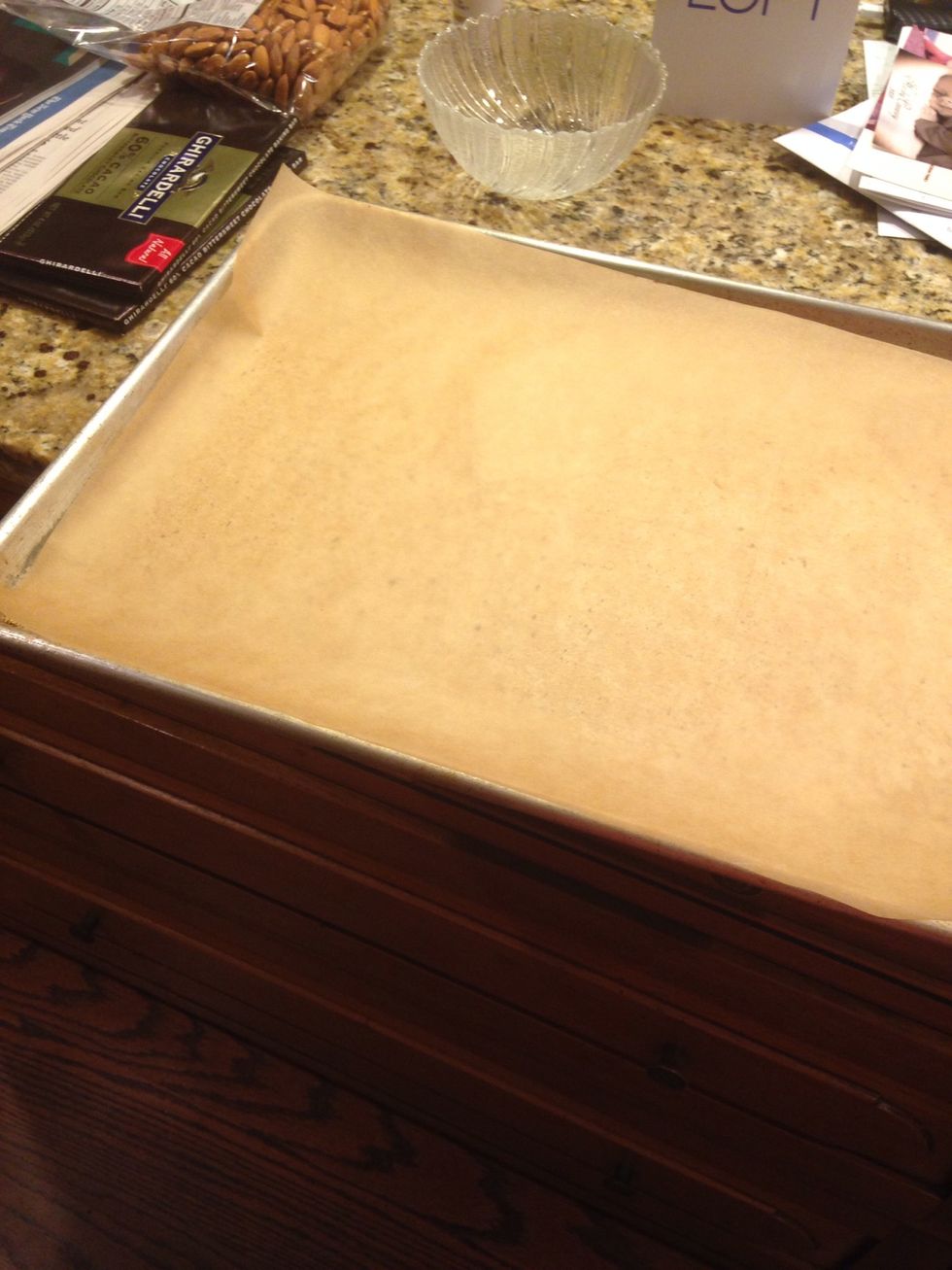 Cover a baking pan with wax paper. I used parchment paper.