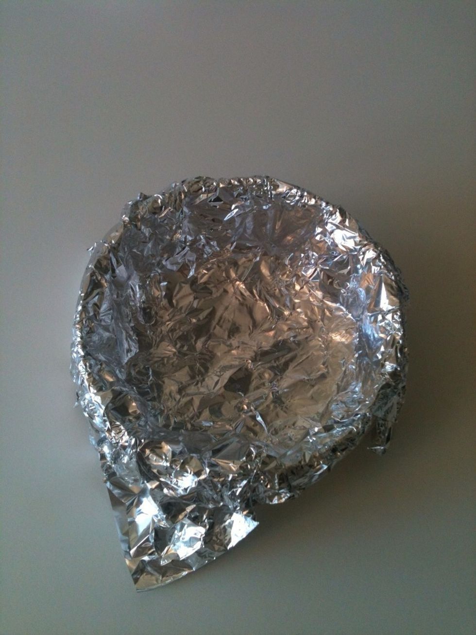 cover a bowl with aluminum foil.