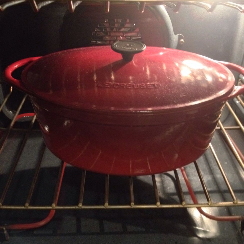 Cover and braise at 400 degrees for 2 hours.