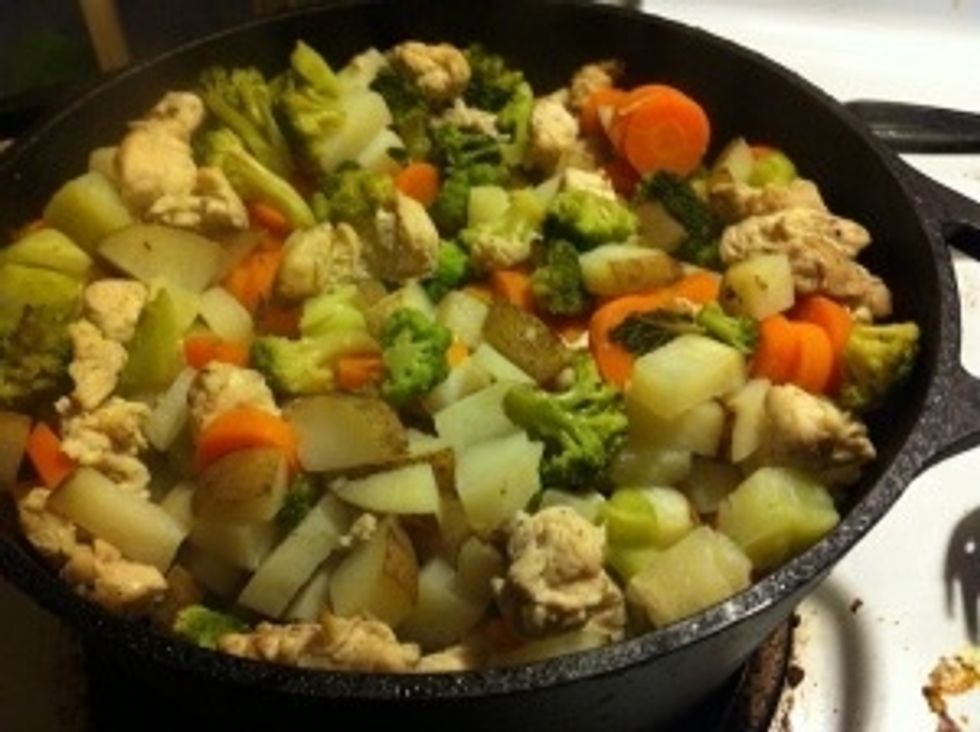 Cover and cook in the oven for about 45 minutes. Turn off the oven and leave the stew in the oven with the lid on while you cook the egg noodles or rice according to package directions.