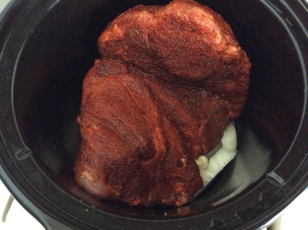 Cover and cook on low for six to eight hours on low. After five hours you should be able to break it up a bit