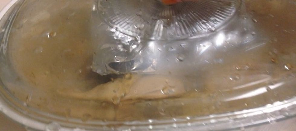 Cover, and into the pre-heated oven on a (450f- 232c) .. For 20-30 minutes.