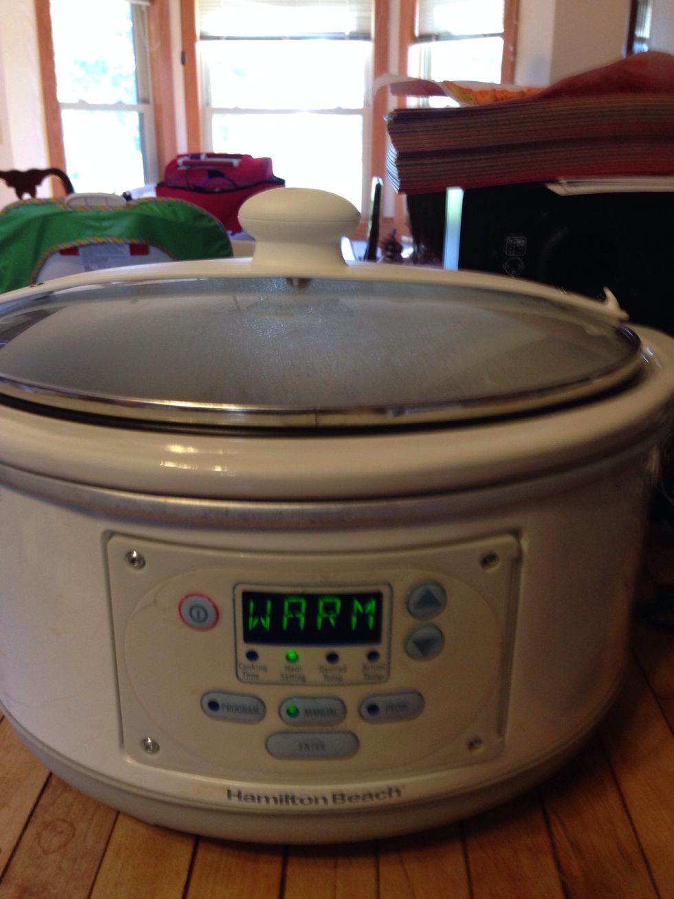 Cover and let sit on warm while you mix your chili seasoning.