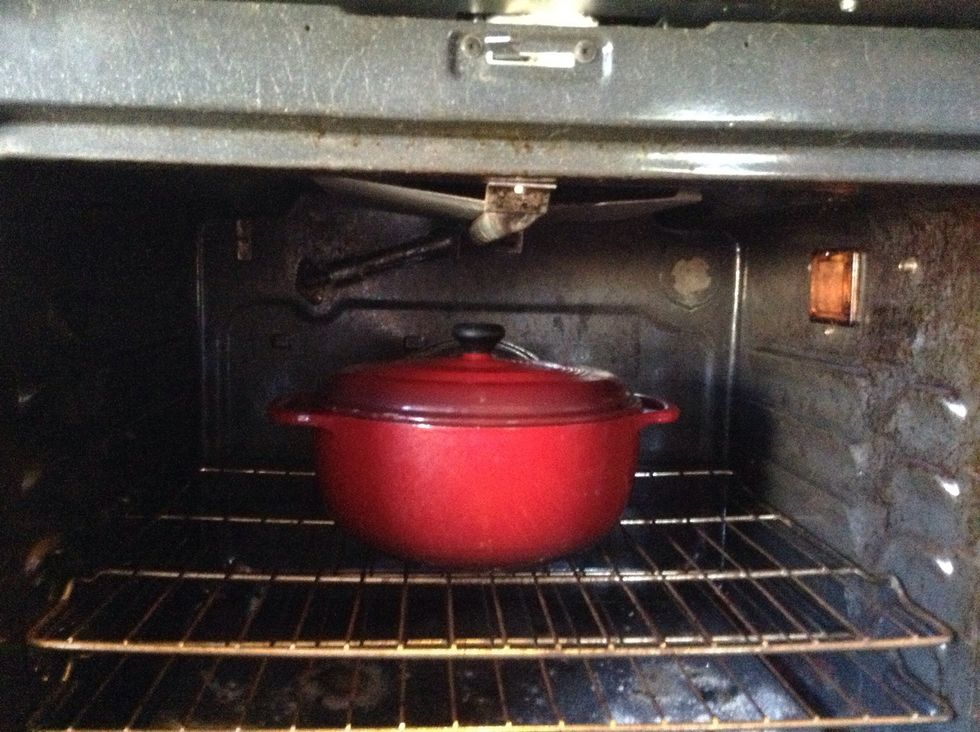 Cover and place in oven. Bake for 4 hours. Add sausages and bake another 1 hour. Add more water if too dry, 1/2 cup at a time.