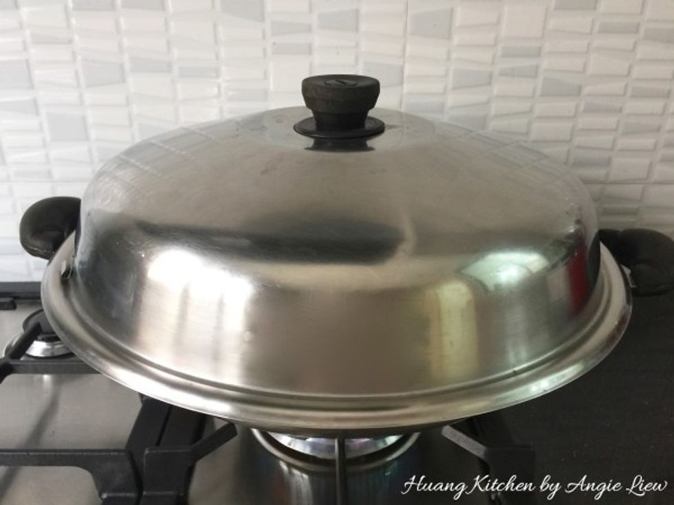 Cover and steam over medium low heat for 15 minutes. And we're done!