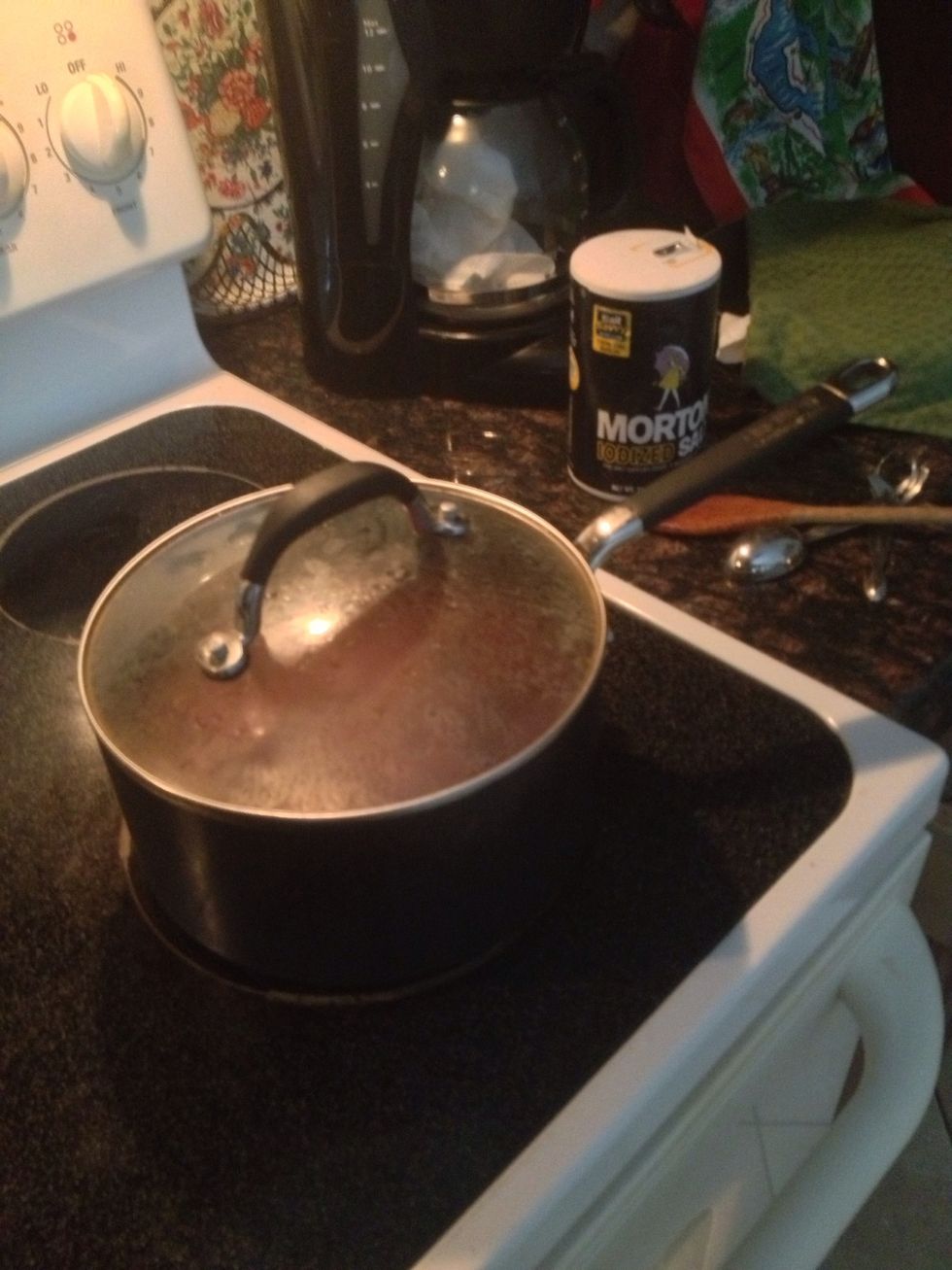 Cover beans and turn off stove. Let excess water soak into beans.