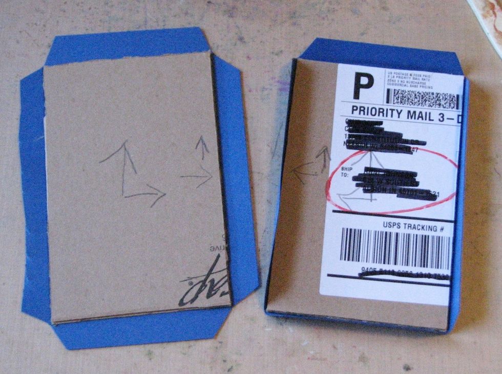 Cover both doors with cardstock - cover front - glue to the cardstock; trim leaving 1/2" around all edges; cut away corners, fold over and glue down. Trim a cardstock panel to cover back of doors.