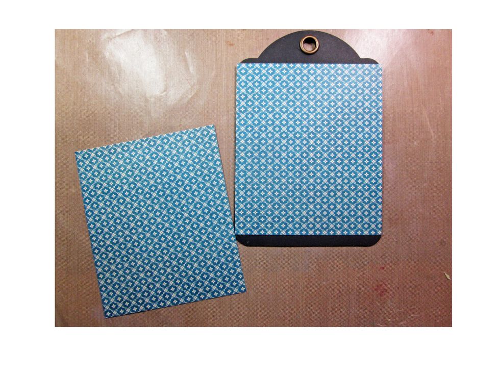 Cover both sides of the tag with Graphic 45 Home Sweet Home paper.