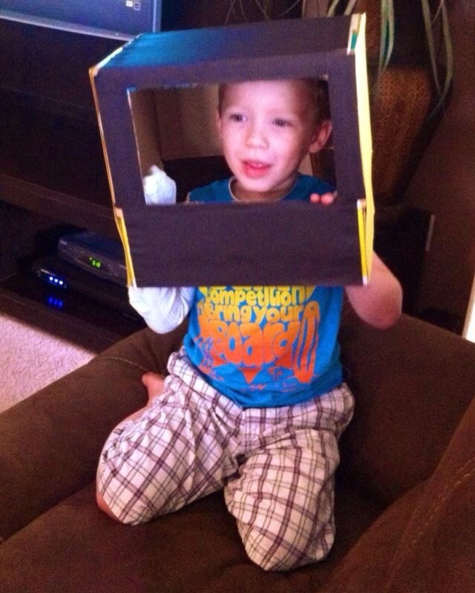 Cover box with construction paper or paint. You can stop here & let the kids play TV! This is super fun!