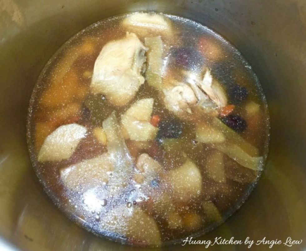 Cover & bring to a boil over high heat. Then simmer the soup over low heat for 1 hour. If using a pressure cooker, just pressure cook for 30 minutes. Adjust salt according to taste. And we're done!