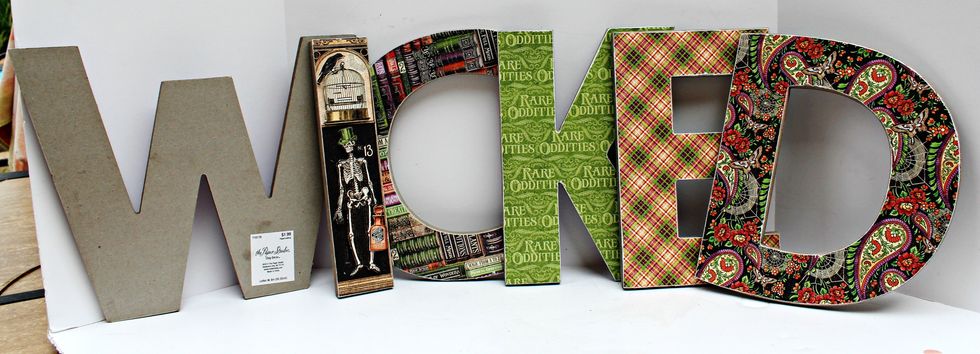 Cover chipboard letters with Rare Oddities Paper.