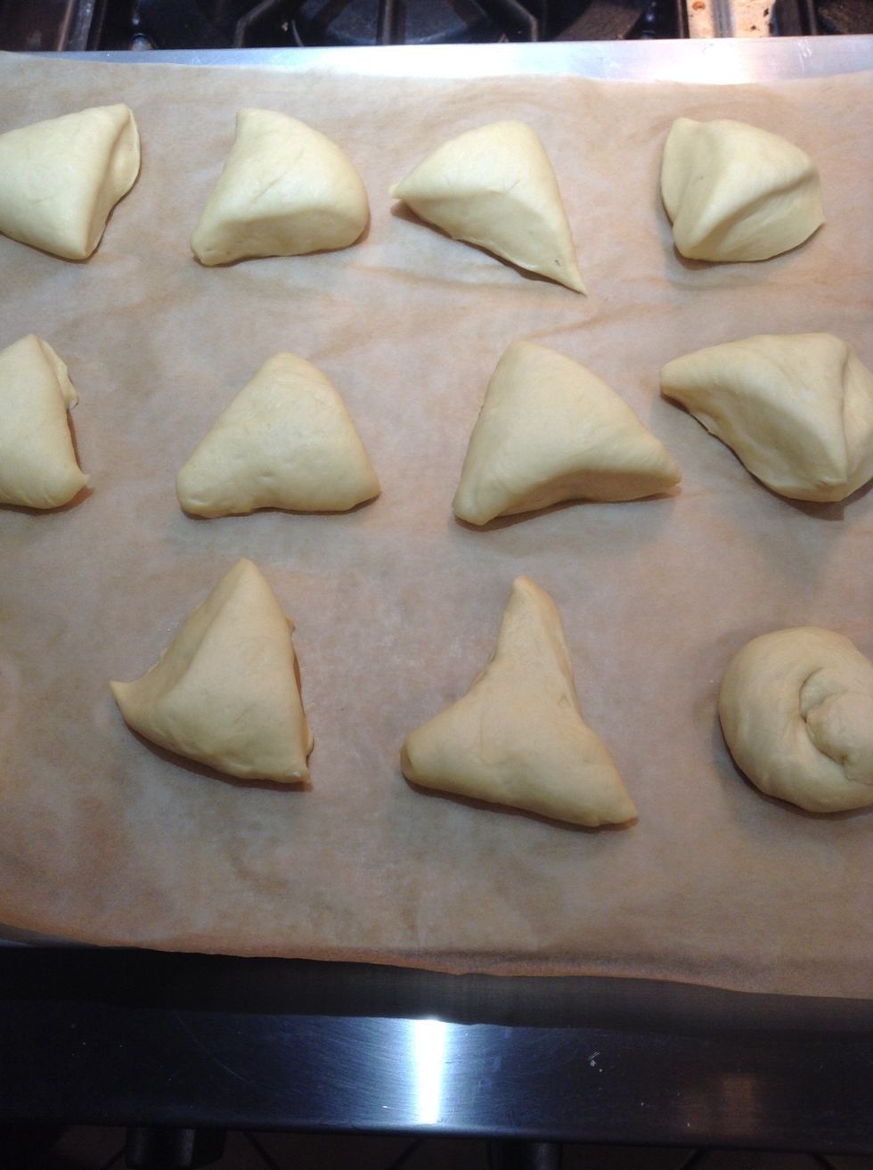 cover cut rolls with clean towel and let rise till about double in size, bake in hot oven 15 minutes rotate sheets top to bottom about half way through.