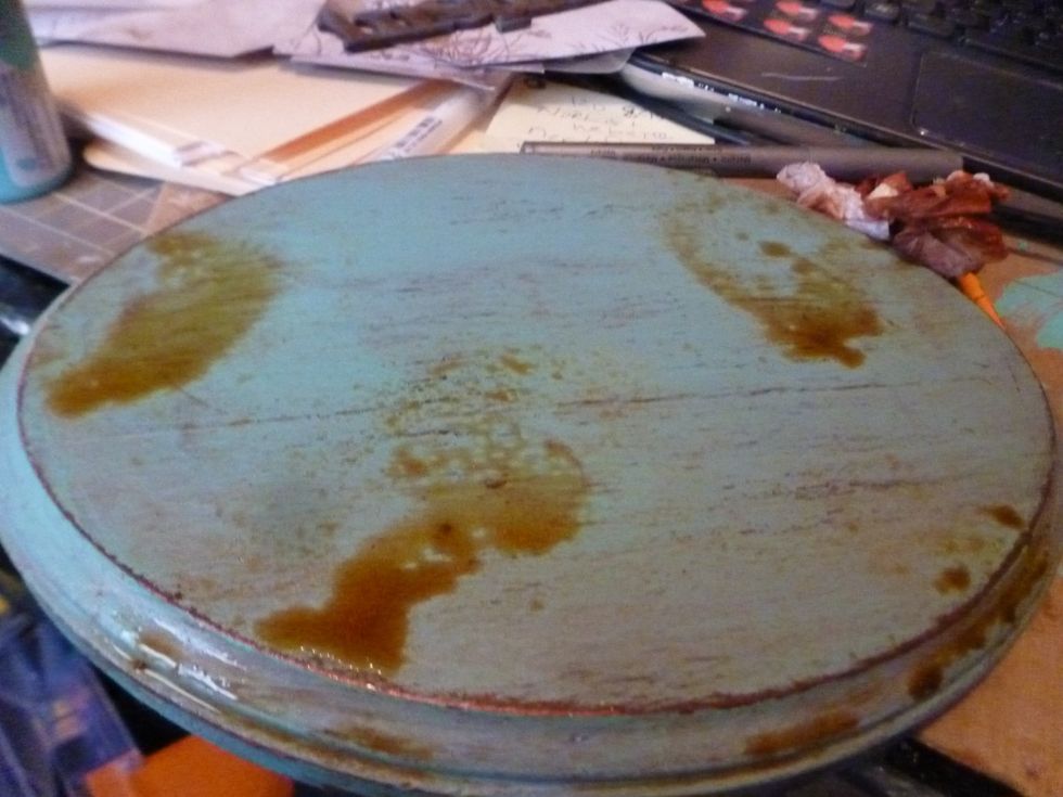 Cover entire surface with a dark color spray. I used Lindy's Stamp Gang cattail copper brown. Make sure to get the sides and the back too.