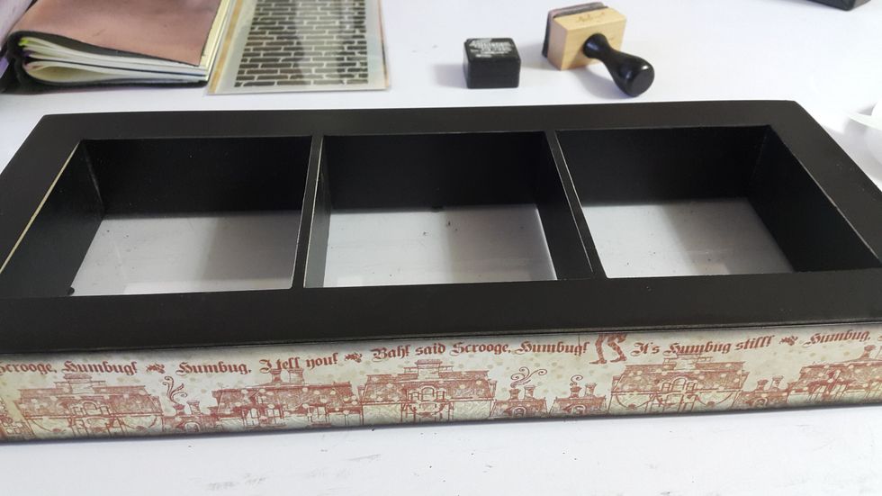 Cover Graphic 45 Window Shadow Box with paper, 1-5/8" height, you may need 3-4 strips of 12" to cover all faces