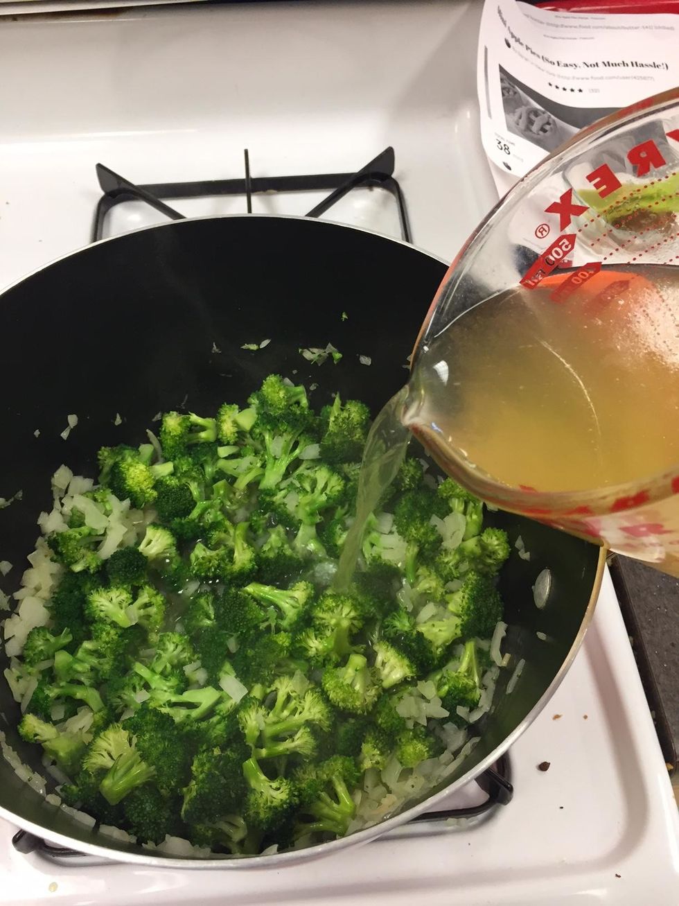 Cover in chicken broth. Simmer until broccoli is tender. 10-15 min