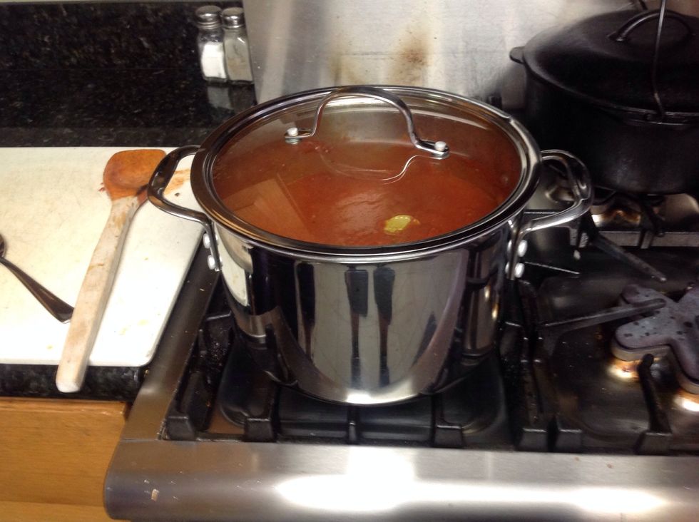 Cover pot and let simmer till a light boil.