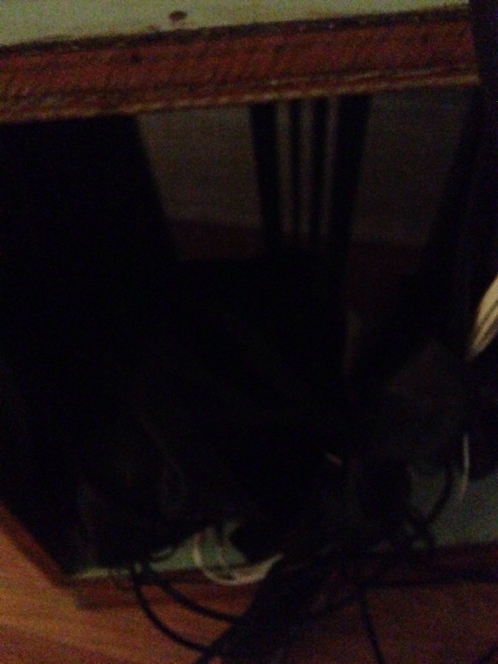 Cover remaining wires and equipment with left over speaker fabric. (Note: do not cover remote sensor on Roku)
