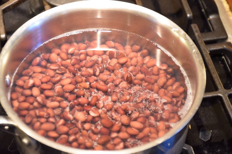 Cover rinsed beans with water. Add a pinch of salt. Bring to a boil, reduce heat and simmer on low for 15-20min until beans are soft.