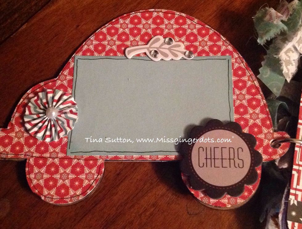 Cover the back of car. Add photos or a mat if desired. Embellish as shown. The pinwheel to the right is from an optional accessories pack!