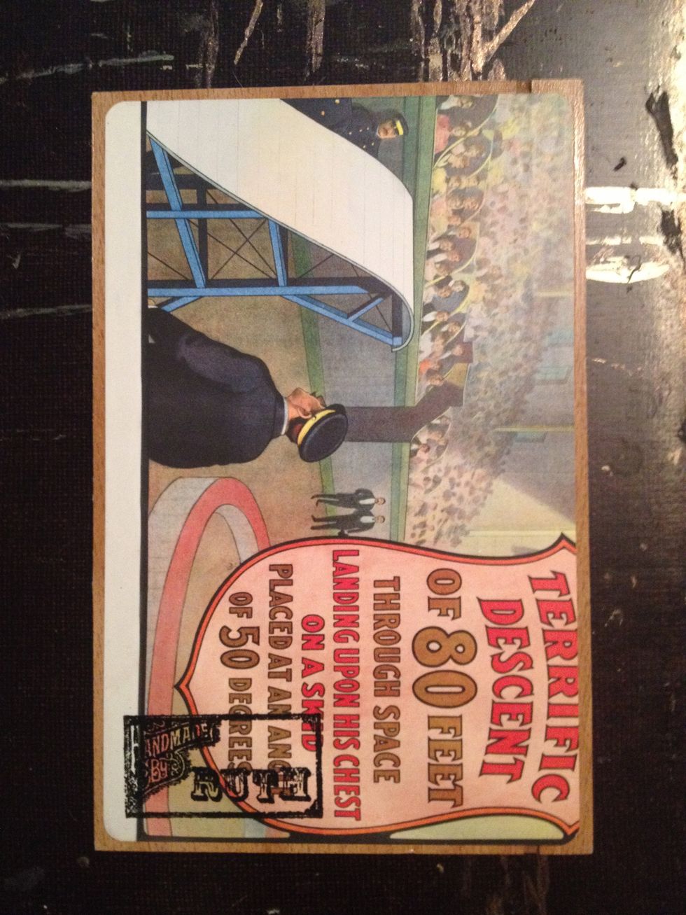 Cover the back of the invitation with vintage circus posters (I purchased calendars). Emboss your name using a rubber stamp.