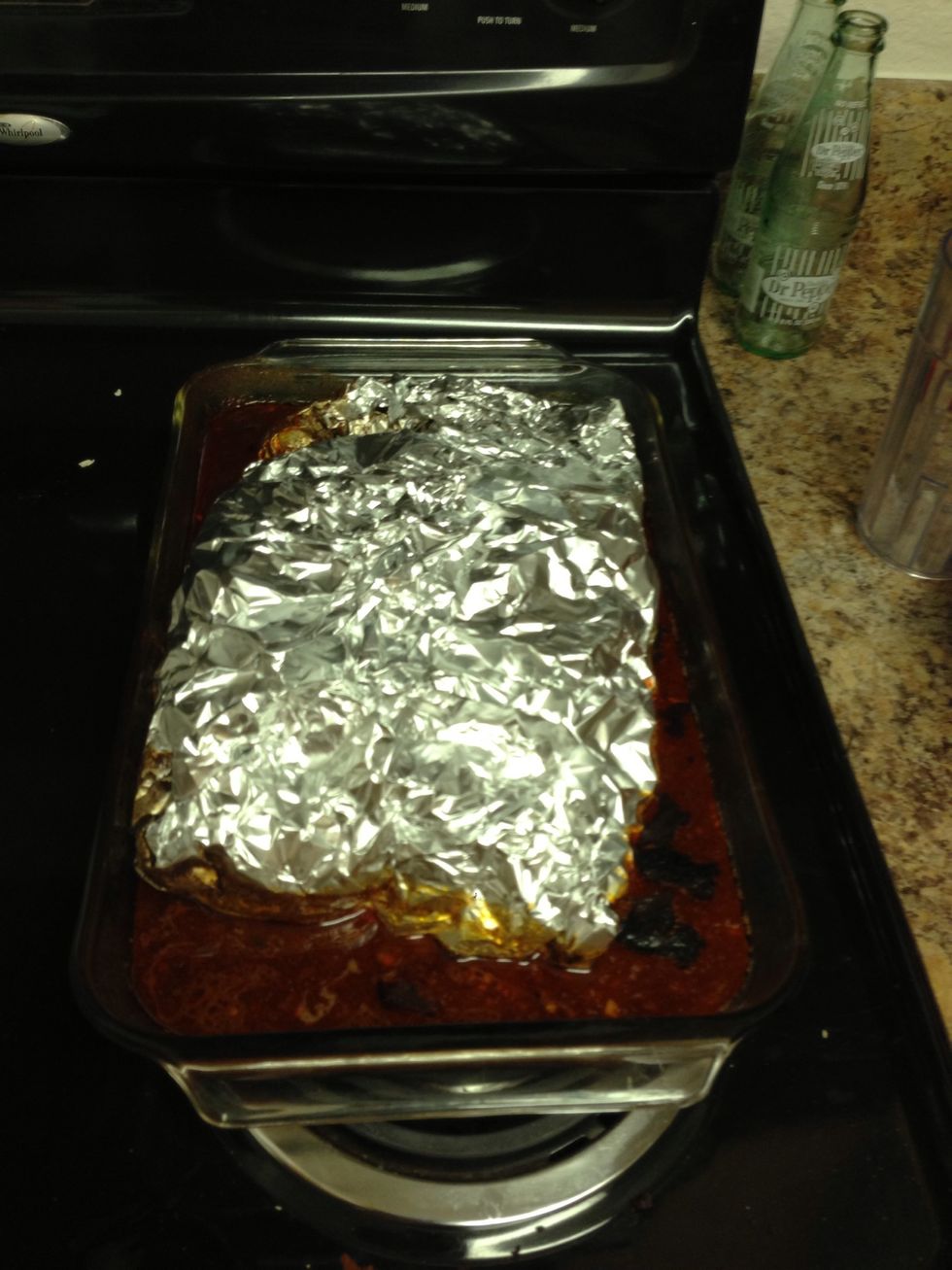 Cover the brisket back up and put it in the oven for 6 hrs.